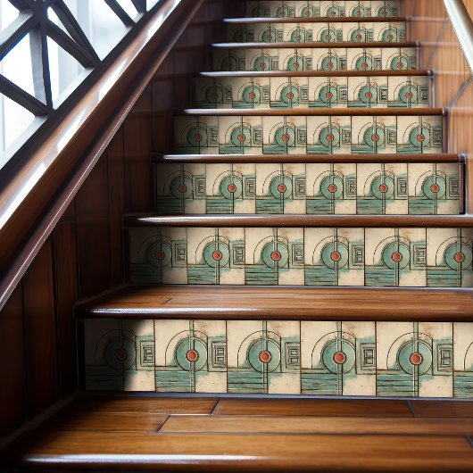 Art Deco Lüfter und Circle Aquamarin Tan Rusty Fliese