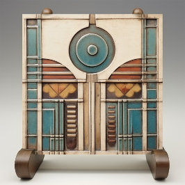 Art Deco Lüfter und Circle Aquamarin Tan Rusty Fliese