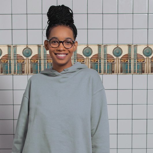 Art Deco Lüfter und Circle Aquamarin Tan Rusty Fliese