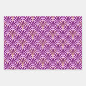 Art Deco Lüftermuster, Dunkelblau, Orange, Violet Geschenkpapier Set (Vorderseite 3)
