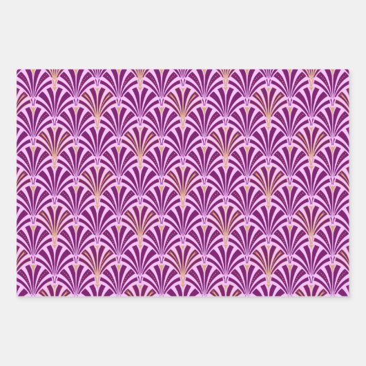 Art Deco Lüftermuster, Dunkelblau, Orange, Violet Geschenkpapier Set (Vorderseite 3)