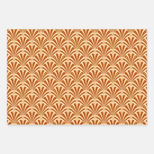 Art Deco Lüftermuster, Dunkelblau, Orange, Violet Geschenkpapier Set (Vorderseite 2)