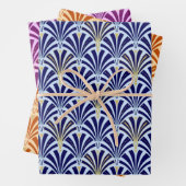 Art Deco Lüftermuster, Dunkelblau, Orange, Violet Geschenkpapier Set (Beispiel)