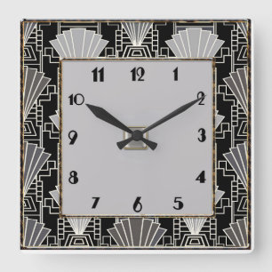 Art Deco Lüftermuster - Grau und Schwarz Quadratische Wanduhr