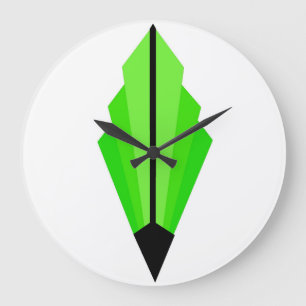 Art Deco Lüftermuster in Limon / grün Großuhr Große Wanduhr