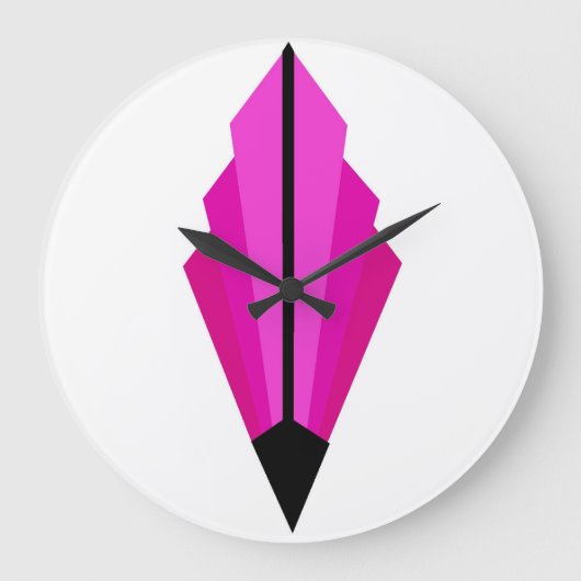 Art Deco Lüftermuster in Rosa und Himbeere Große Wanduhr (Vorderseite)