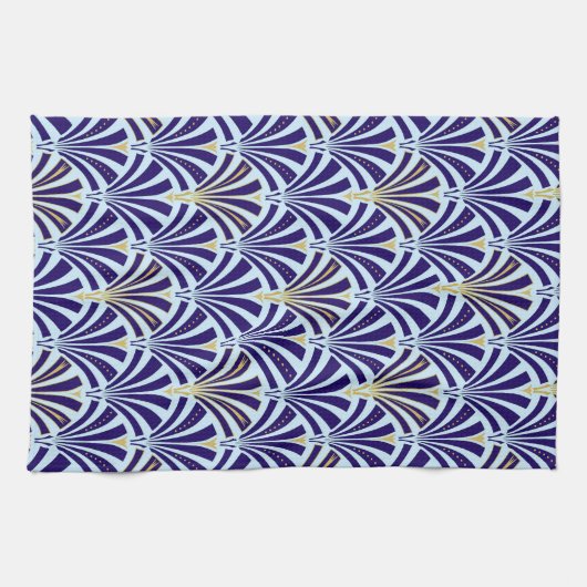 Art Deco-Lüftermuster - Kobalt und Himmel blau Geschirrtuch (Horizontal)