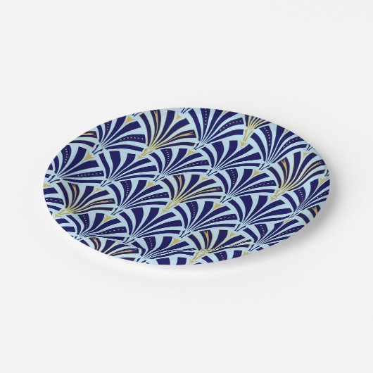 Art Deco-Lüftermuster - Kobalt und Himmel blau Pappteller (Schrägansicht)