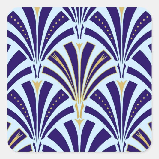 Art Deco-Lüftermuster - Kobalt und Himmel blau Quadratischer Aufkleber (Vorderseite)