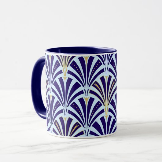 Art Deco-Lüftermuster - Kobalt und Himmel blau Tasse (Vorderseite Links)