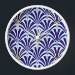 Art Deco-Lüftermuster - Kobalt und Himmel blau Uhr<br><div class="desc">Digitale Reproduktion eines klassischen Art-Deco-Tapeten,  Fanmuster - kobaltblau am hellblauen Himmel,  mit Gold geschmückt</div>