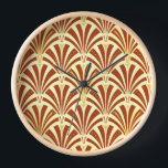 Art-Deco-Lüftermuster - Kupfer auf gelb Wanduhr<br><div class="desc">Digitale Reproduktion eines klassischen,  Art-Déco-Tapeten,  Fächermuster - reich an Kupferbraun/Karamelll auf blassgelb,  mit Gold verziert</div>
