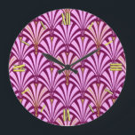 Art-Deco-Lüftermuster - orchid und lila Große Wanduhr<br><div class="desc">Digitale Reproduktion eines klassischen,  Art-Déco-Tapete-Fanmusters - blassorchideenrosa auf tiefer lila / Aubergine,  vergoldet</div>