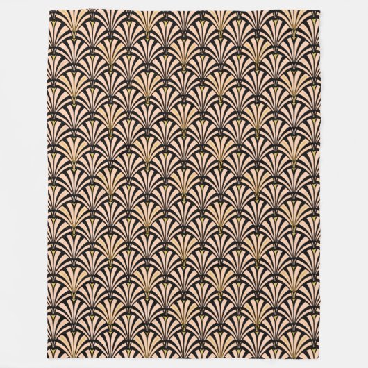 Art-Deco-Lüftermuster - Pfirsich auf schwarz Fleecedecke (Vorderseite)