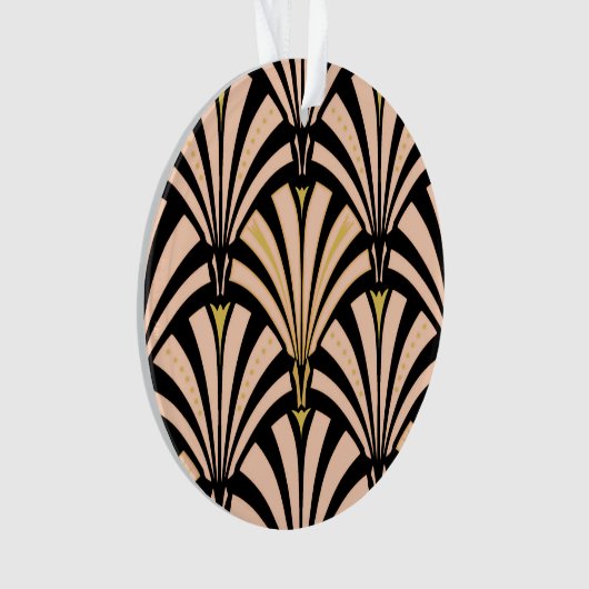 Art-Deco-Lüftermuster - Pfirsich auf schwarz Ornament (Vorderseite)