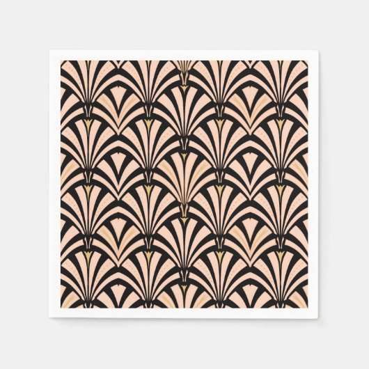 Art-Deco-Lüftermuster - Pfirsich auf schwarz Serviette (Vorderseite)