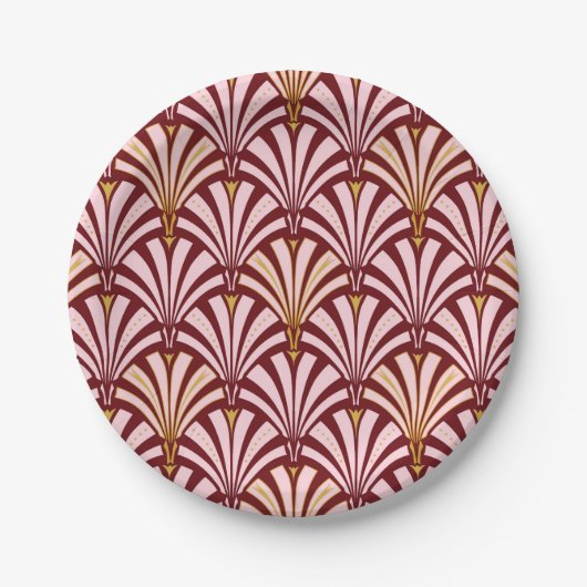 Art-Deco-Lüftermuster - Rosa und Bordeaux Pappteller (Vorderseite)