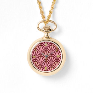 Art-Deco-Lüftermuster - Rosa und Maron Armbanduhr