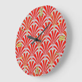 Art Deco Lüftermuster - rot auf Perlgrau Große Wanduhr (Winkel)