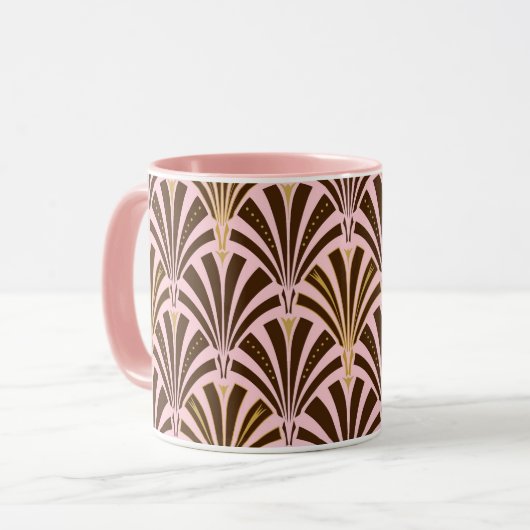Art-Deco-Lüftermuster - Schokolade auf rosa Tasse (Vorderseite Links)