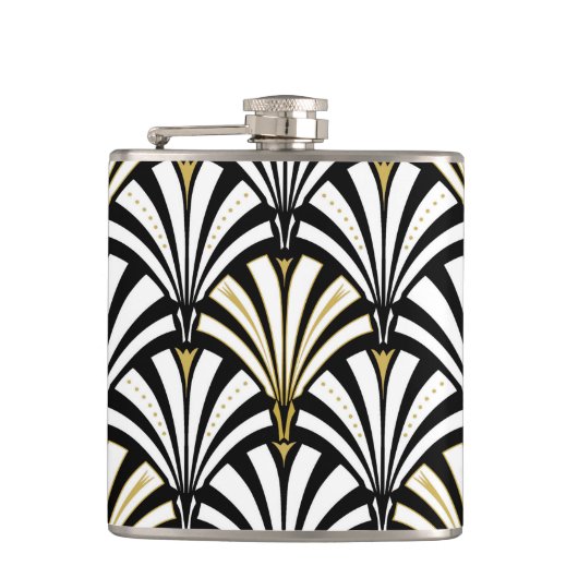 Art-Deco-Lüftermuster - Schwarzweiß Flachmann (Vorderseite)