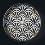 Art-Deco-Lüftermuster - Schwarzweiß Uhr<br><div class="desc">Digitale Reproduktion eines klassischen Art-Deco-Tapeten,  Muster eines Ventilators - schwarz auf weiß,  mit Gold verziert</div>
