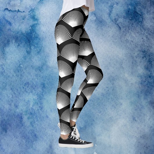 Art Deco Lüftermuster weiß und schwarz Leggings