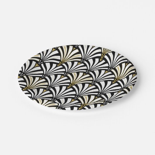 Art Deco Lüftermuster - weiß und schwarz Pappteller (Schrägansicht)