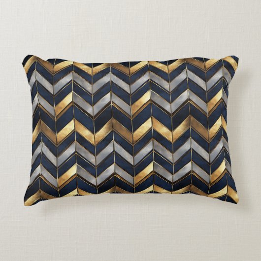 "Art Deco Luxus Design: Gold, Silver & Blue Dekokissen (Vorderseite)