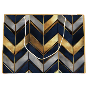 "Art Deco Luxus Design: Gold, Silver & Blue Große Geschenktüte
