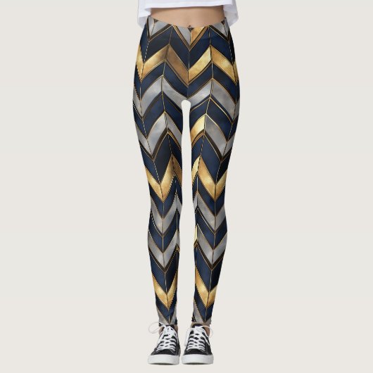 "Art Deco Luxus Design: Gold, Silver & Blue Leggings (Vorderseite)