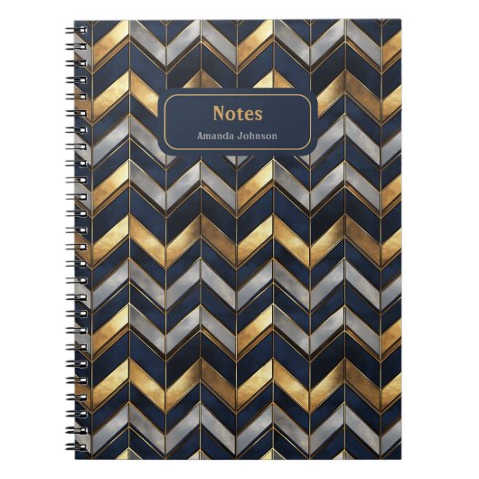 "Art Deco Luxus Design: Gold, Silver & Blue Notizblock (Vorderseite)