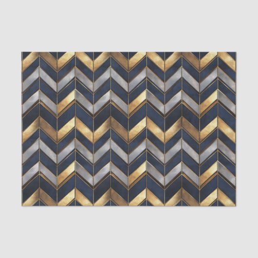 "Art Deco Luxus Design: Gold, Silver & Blue Seidenpapier (Vorderseite)
