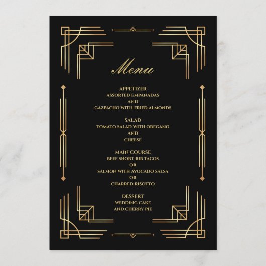 Art Deco Luxus Modernes Hochzeitsmenü Menükarte (Vorderseite)