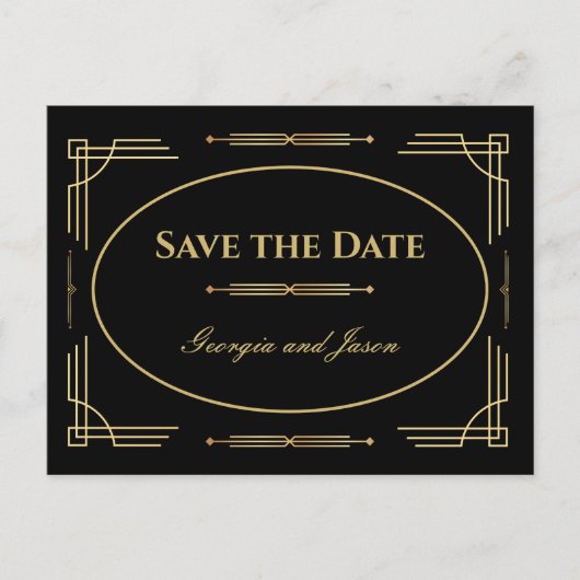 Art Deco Luxus Save the Date Card Einladungspostkarte (Vorderseite)