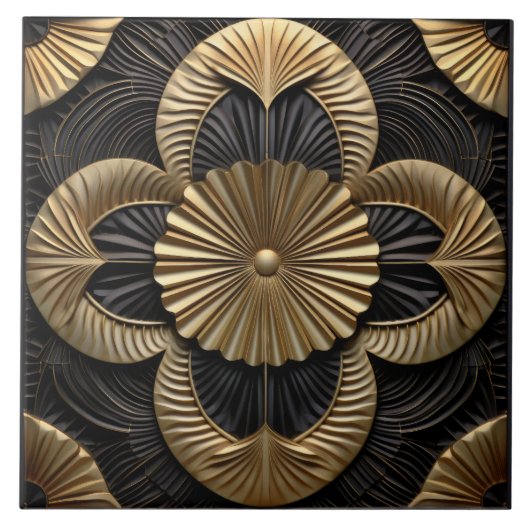 Art Deco Luxus Schwarz und Gold Fliese (Vorderseite)