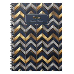 "Art Deco Luxusdesign: Gold, Silber & Blau Notizblock