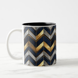 "Art Deco Luxusdesign: Gold, Silber & Blau Zweifarbige Tasse