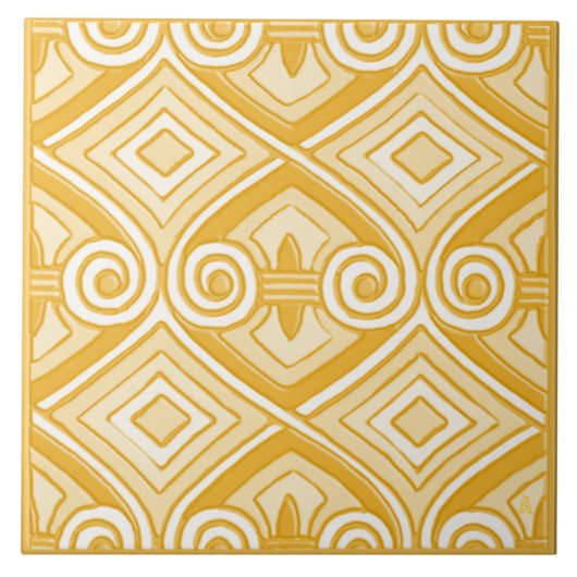 Art Deco macht Persia (Gelb und Creme) Fliese (Vorderseite)
