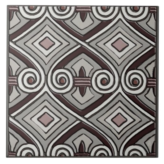 Art Deco macht Persia (Grau, Oxblut, Mauve) Fliese (Vorderseite)