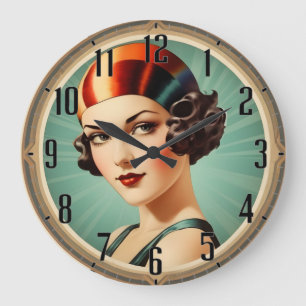 Art Deco Mädchen Große Wanduhr