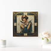 Art Deco Mädchen Quadratische Wanduhr (Zuhause)