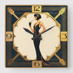 Art Deco Mädchen Quadratische Wanduhr