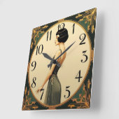 Art Deco Mädchen Quadratische Wanduhr (Winkel)