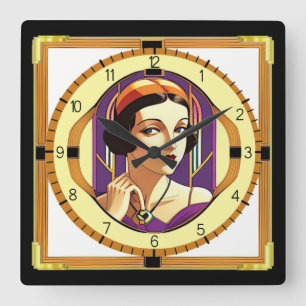 Art Deco Mädchen Quadratische Wanduhr