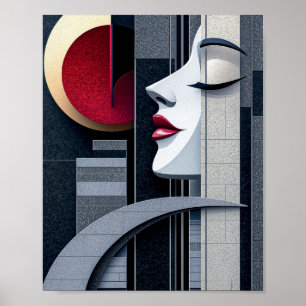 Art Deco Mädchenprofil Geometrische Eleganz Poster