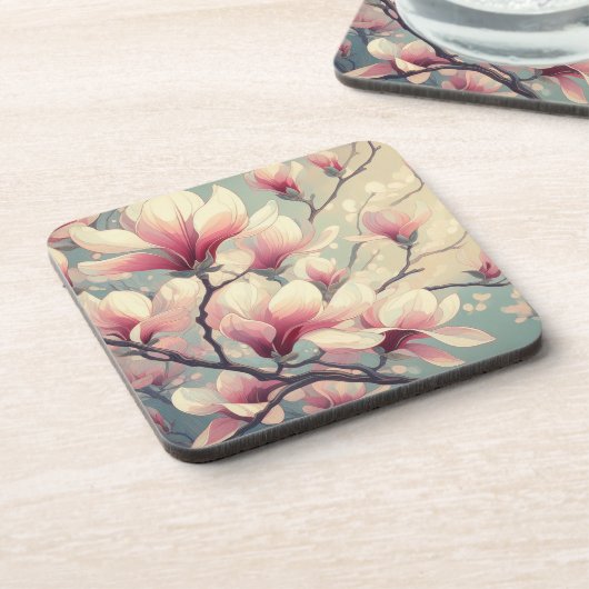 Art Deco Magnolia Blüte Hard Plastic Untersetzer (Linke Seite)