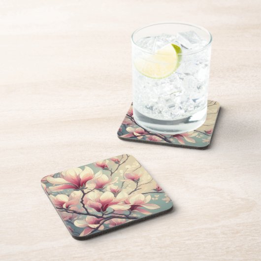 Art Deco Magnolia Blüte Hard Plastic Untersetzer (Rechte Seite)