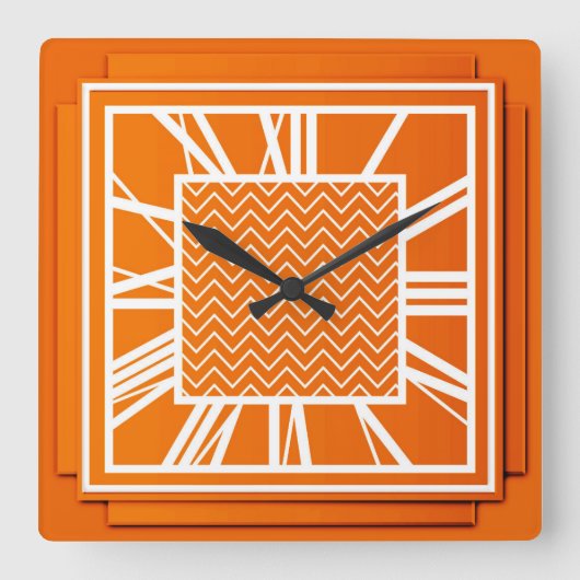 Art Déco, Mandarine Quadratische Wanduhr (Vorderseite)