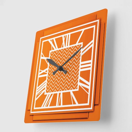 Art Déco, Mandarine Quadratische Wanduhr (Winkel)